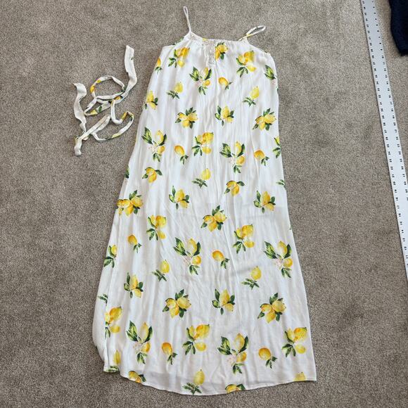 Skies are Blue XS lemon print lace crochet trim maxi belted dress D4 2419 - Picture 9 of 12